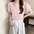 thumbnail image 2 of Annhoo Tops for Women Puff Short Sleeve Crew Neck Summer T-Shirt Basic Solid Color Casual Blouses, 2 of 3