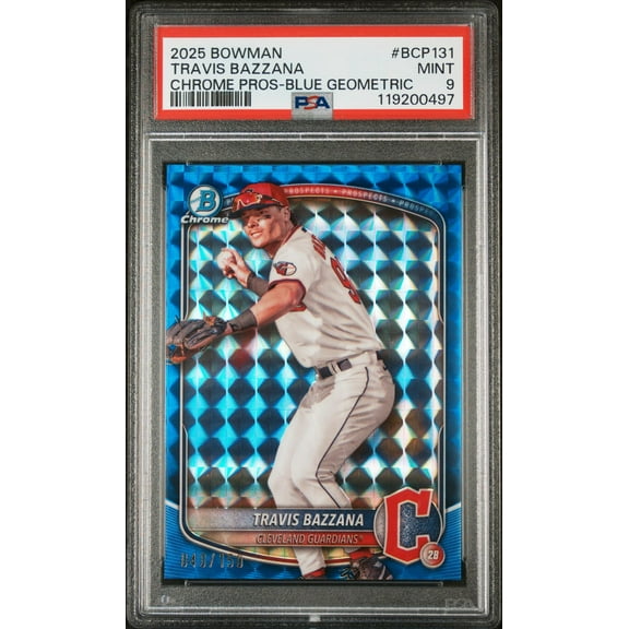 2025 Bowman #BCP131 Travis Bazzana Chrome Pros-Blue Geometric /150 PSA 9