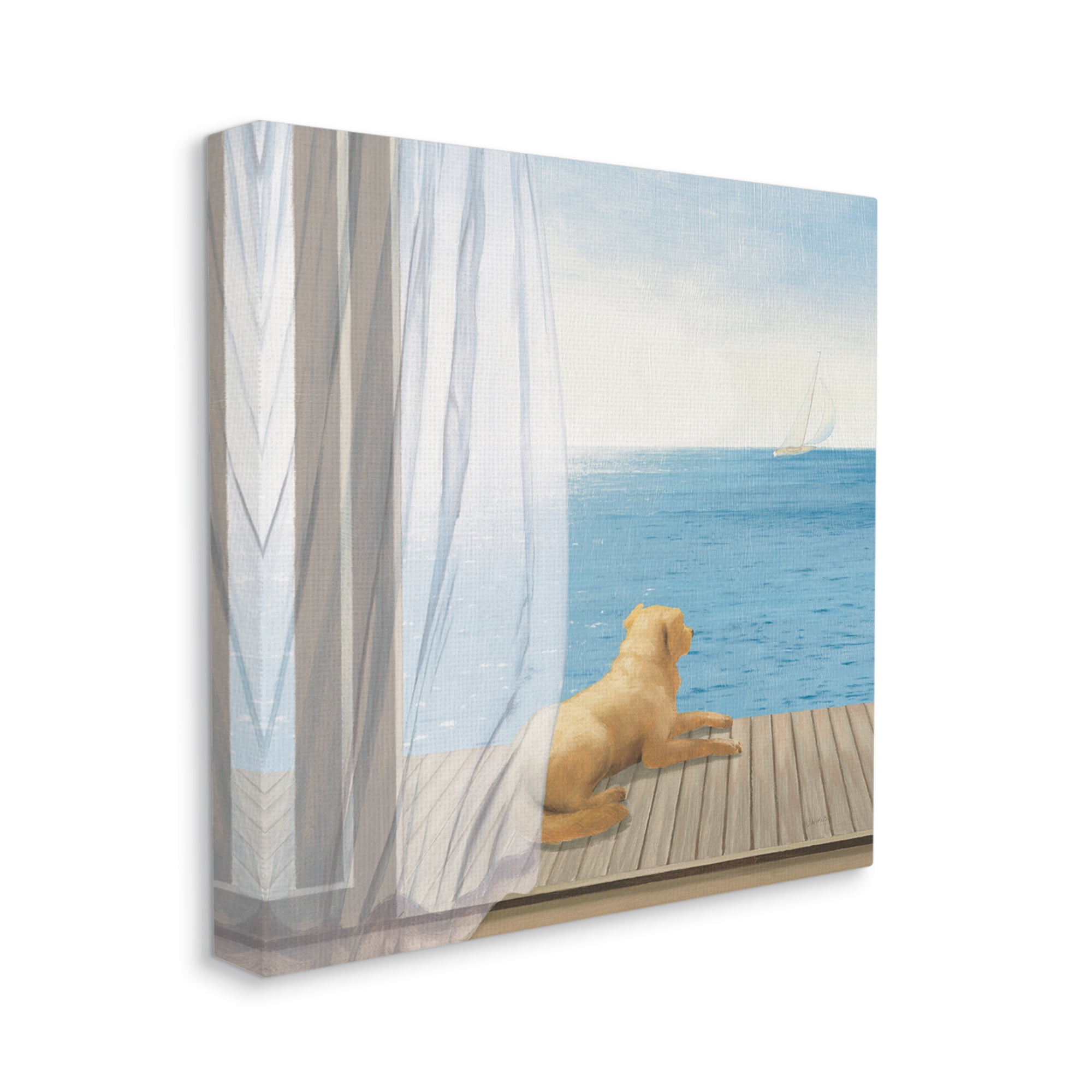 Stupell Industries Dog in Coastal Window Animals & Insects Painting Gallery Wrapped Canvas Print Wall Art, 24 x 24