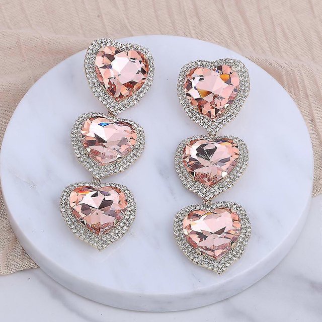 Nuevos pendientes colgantes grandes estilo bohemio para mujer, colgante con diamantes de imitación y corazón de rosa, E1555 Water Red G