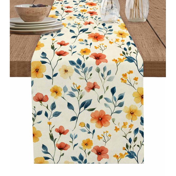 Ldtrchee Spring Floral Table Runner 60 Inches, Summer Watercolor Botanical Bed Runner Dresser Scarves Tabletop for Indoor Outdoor Parties/Ceremony/Banquet, 13" x 60"