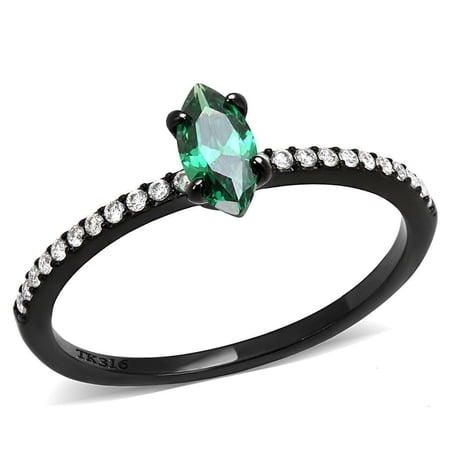 Womens Black Green Ring Anillo Para Mujer Stainless Steel Ring with AAA Grade CZ in Emerald Avellino