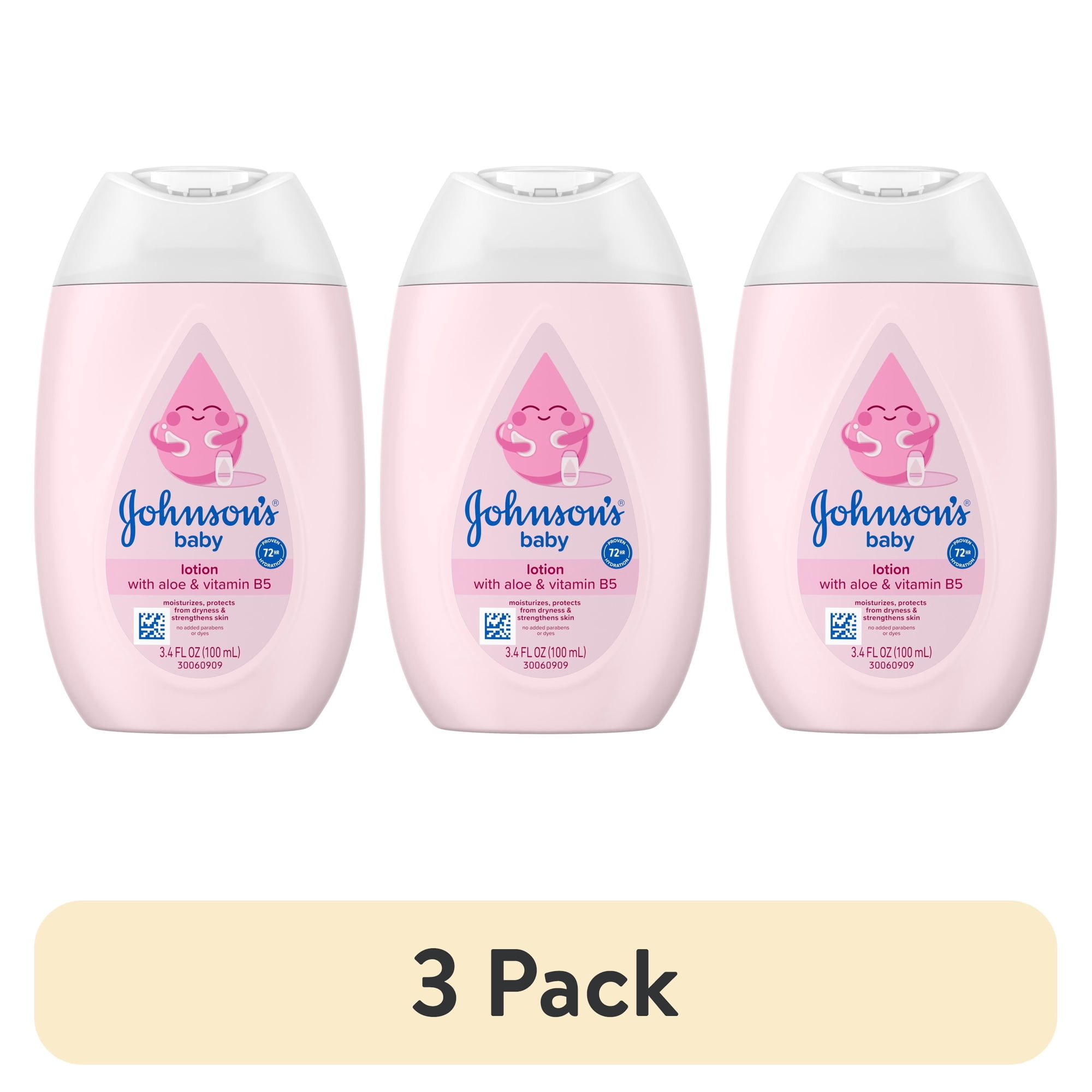 (3 pack) Johnson's Baby Moisturizing Baby Lotion, Coconut Oil & Aloe, 3.4 fl. oz