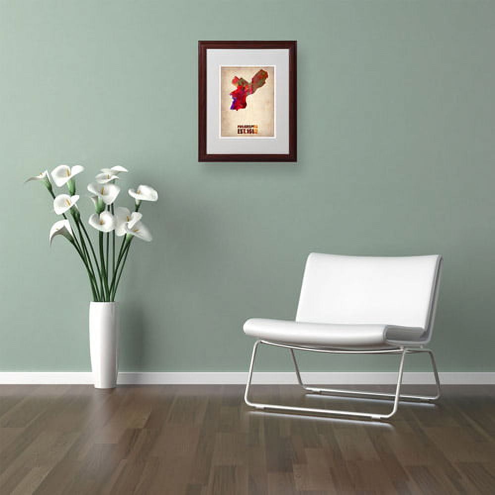 Trademark Fine Art "Philadelphia Watercolor Map" Matted Framed Art by Naxart, Wood Frame