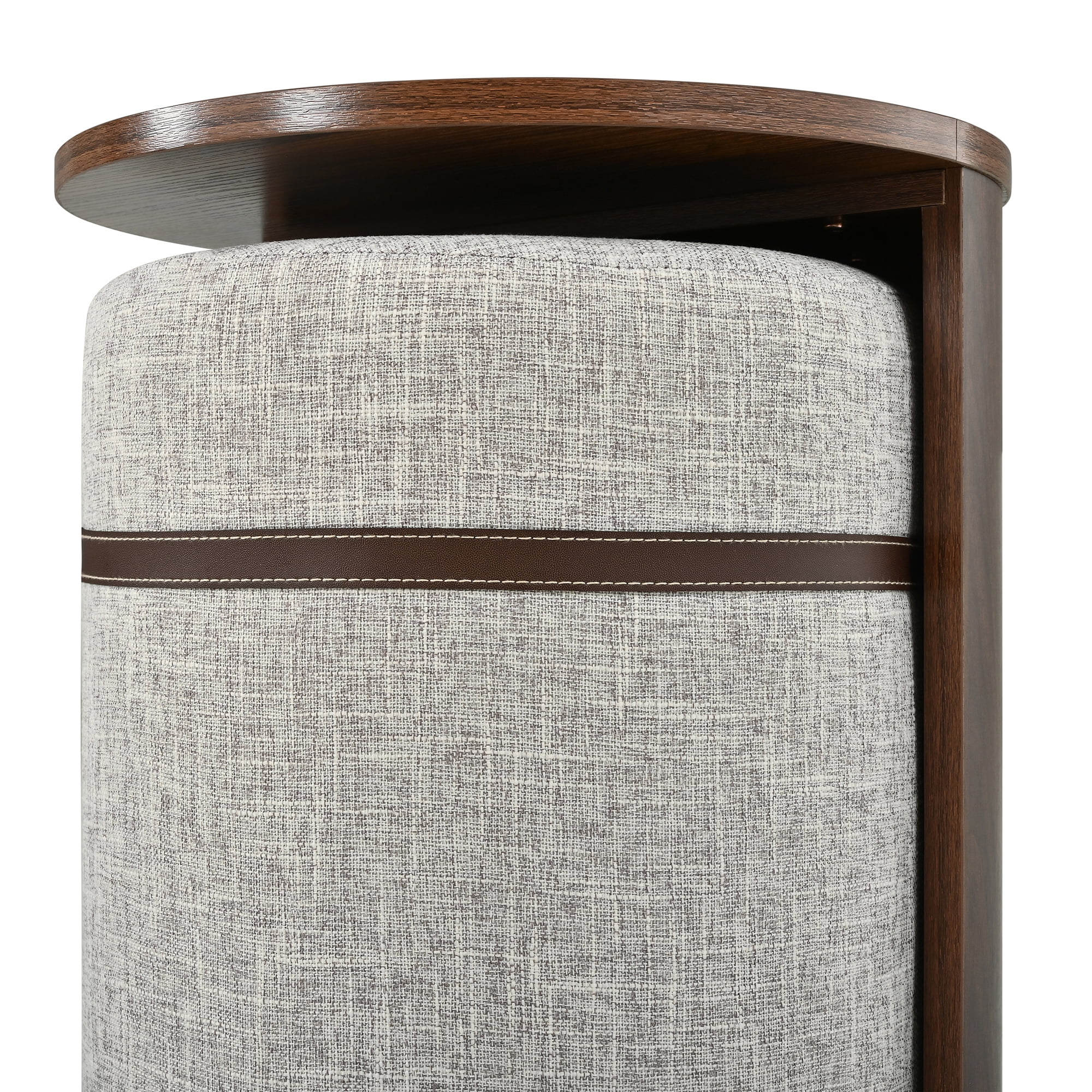 Pull Out Combo End Table 14.96 Inch, Round Side Table with Detachable Stool for Living Room Bedroom, Brown