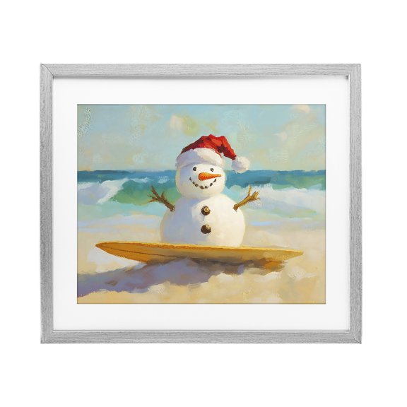 Stupell Industries Surfer Snowman on Beach Gray Framed Print Under Glass, design by The Prints Vibe