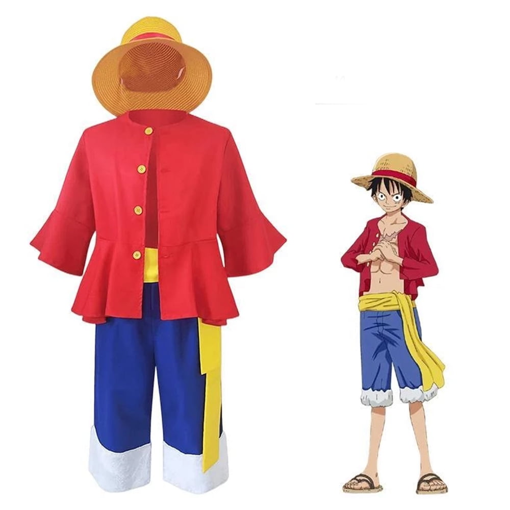 One Piece Cosplay Costume Monkey D Luffy 1st Generation unisex full set  clothes (Vest+Shorts+Hat)