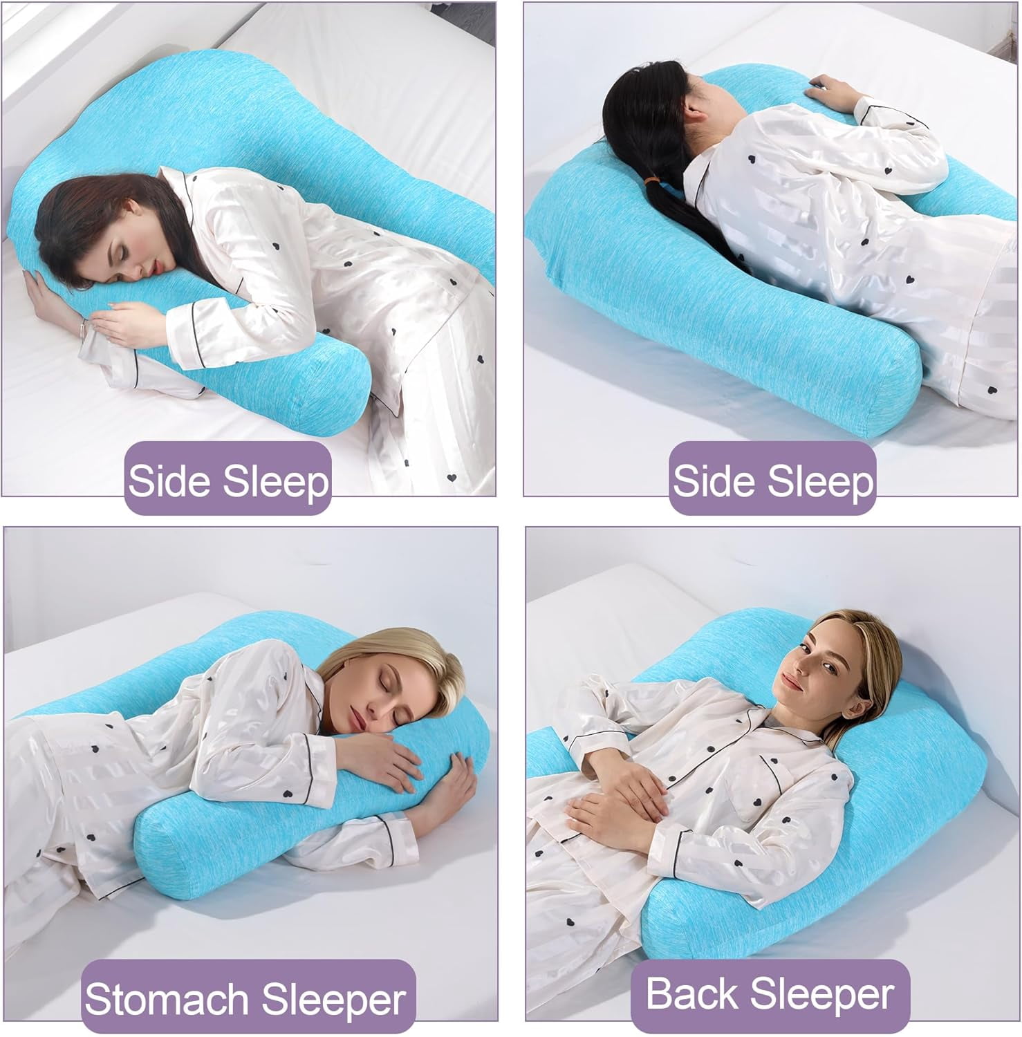 Cooling U Shaped Pillow for Neck, Contour Shoulder Pillow for Side Sleepers, Ergonomic Body Pillows for Adults, Hug Pillow with Washable Cover for Back, Shoulder Pressure Reduce (Light Blue)