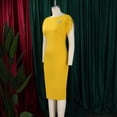 thumbnail image 4 of AURA Plus Size Bodycon Midi Dress High Waist Round Neck Short Sleeve Elegant Office Dress with Brooch Zipper, 4 of 10