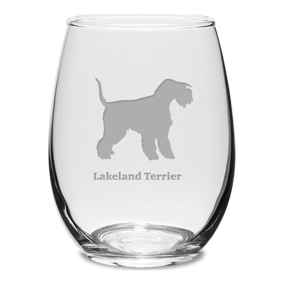 Lakeland Terrier Deep Etched 15 oz Stemless White Wine Glass