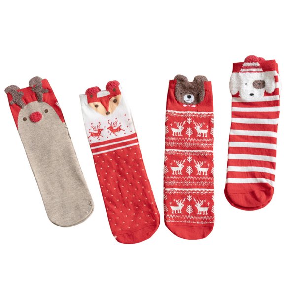 Dyfzdhu Christmas Gift Socks Women Winter Red Socks Cotton 3D Animal Warm Sock 4 Pairs