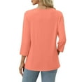 thumbnail image 5 of UAMVSH Womens 3/4 Sleeve Shirts Casual V-Neck Solid Color Tunic Tops Trendy Button Pullover Loose Fit Ladies Classic Blouses(Small,Orange), 5 of 7