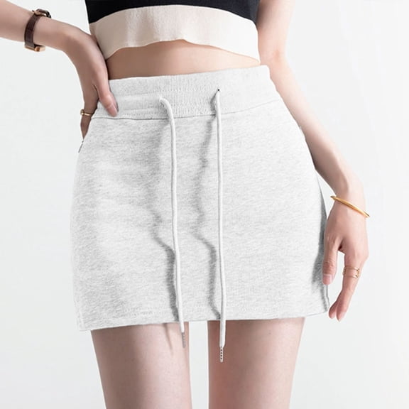 Active Skirts for Women Elastic High Waist Drawstring Mini Skirt with Pockets Tennis Skirt for Women (White M)