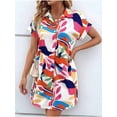 thumbnail image 5 of Womens Summer Shirt Dress Short Sleeve Floral Shift Dress Casual Loose Flowy Beach Sundress White M, 5 of 9