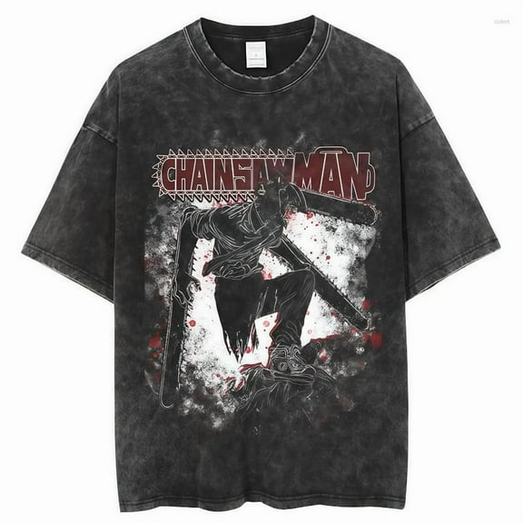 Chainsaw Man Men's Cotton Summer T-Shirts Vintage Tee Loose Fit Short Sleeve Casual Tshirts for Men Women 2XL