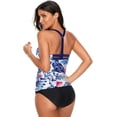 thumbnail image 3 of Top de baño tankini con espalda cruzada y estampado de rayas para mujer sin parte inferior, 3 of 4