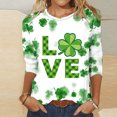 thumbnail image 2 of lcziwo Chandails de la Saint-Patrick pour Femmes Haut à Imprimé Vert Trèfle Irlandais Graphique Manches 3/4 Hauts 2024 Printemps Blouses à Col Rond Tunique Porte-Bonheur T-Shirt Grande Taille,P-5TG m, 2 of 3