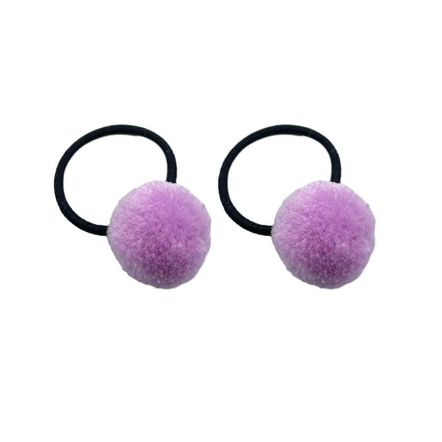Hair Tie with Pompom 2pcs Kids Hair Tie Solid Color Pompom Cute High Elastic Soft Women Girls Ponytail Holder Mini Hair Rope Hair Accessories Birthday
