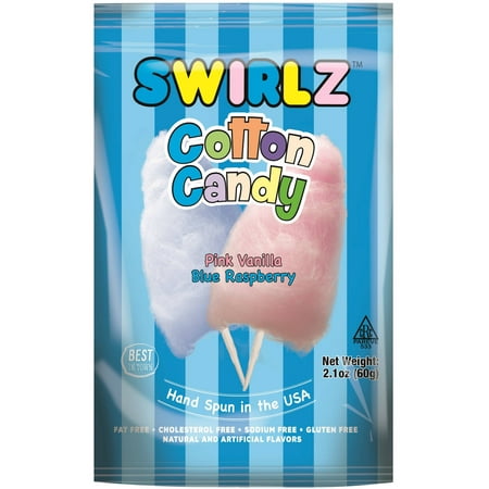 Swirlz Pink Vanilla Blue Raspberry Cotton Candy, 2.1 oz, (Pack of 24)