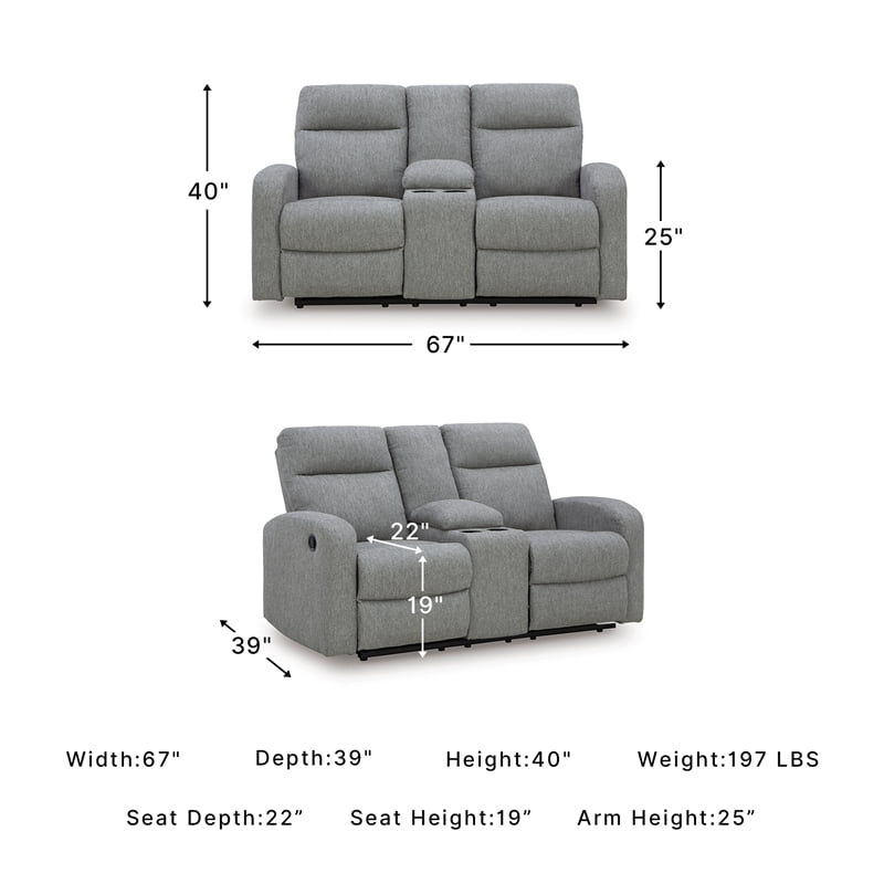 Signature Design by Ashley Carrigan Lane Gray Reclining Loveseat with Console