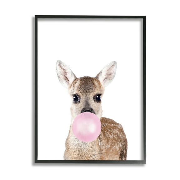 Stupell Industries Fawn Blowing Bubblegum Animals & Insects Painting Black Framed Art Print Wall Art, 11 x 14