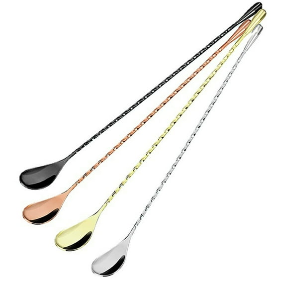 Mixing spoon fork Long handle cocktail spoon Long handle, stainless steel spiral cocktail spoon - Silver+Rose Gold+Gold+Gun Black