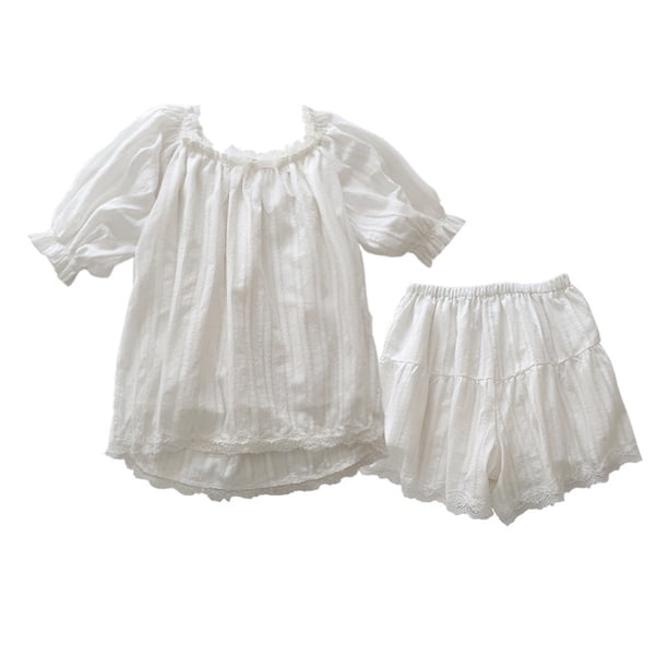 Sonducket Conjunto de ropa de dormir, pijama lavable para mujer, accesorios para el hogar de aspecto bonito, ropa de salón para niña, ropa para Pijama Ropa blanca