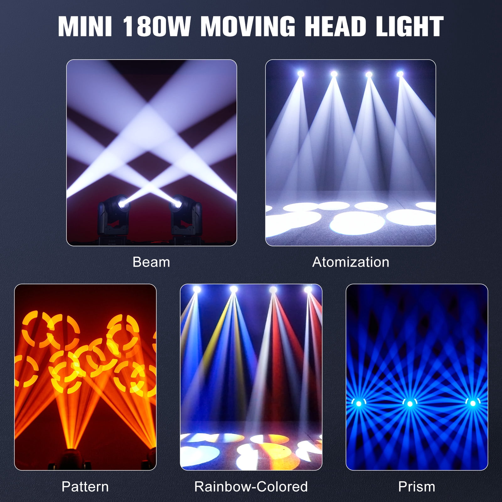 Moving Head DJ Lights ,150W (8000K) 7 Gobos 7 Colors Beam/Focus LED Stage Light,3-Facet Prism Party Light w/ RGB Ring Light 13/15CH for KTV Wedding Halloween Christmas
