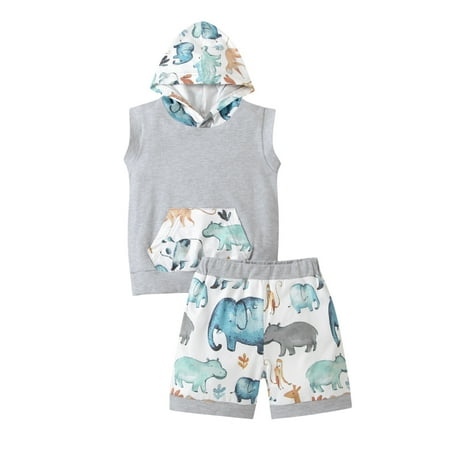 

Toddler Kids Casual Jumpsuit Tops + Shorts Pants Outfits Set Animals Boys Cartoon Toddler Hoodie Baby Clothes Boys Outfits Set