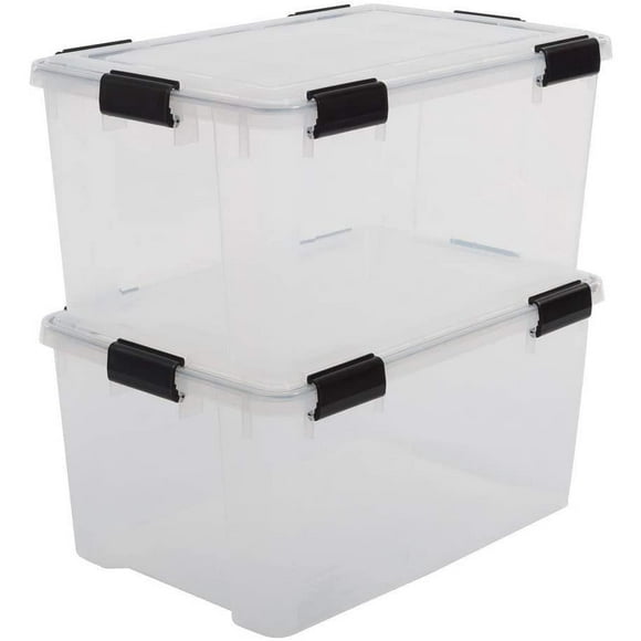 IRIS OHYAMA, Air tight plastic storage box with lid and closing clips, 50L, Set of 2, Stackable, BPA Free, Bedroom, Shed, Living room, AT-L, Clear