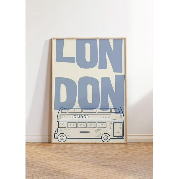 London Bus Poster, Modern Wall Art, Travel Decor, Blue Typography Print, Uk Souvenir, Minimalist Design Wall Art, Modern Wall Decor, 8x12 UNFRAMED