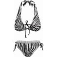 thumbnail image 5 of SKQIT Women's Two Piece Set Zebra Print Drawstring Side Swimwear Halter Backless Bikini Swimsuit, 5 of 7