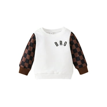jaweiwi Baby Boys Hoodie, Plaid Patchwork Long Sleeve Crew Neck Letters Print Tops Casual Pullover Tops,3-18M