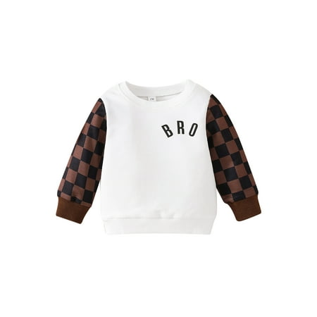 

Canrulo Infant Baby Boys Fall Winter Clothes Long Sleeve Letters Print Plaids Sweatshirt Tops Pullover White 9-12 Months