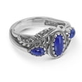 thumbnail image 3 of Sterling Silver Blue Lapis Gemstone 3-Stone Leaf Design Ring, Sizes 5 to 10, 3 of 8