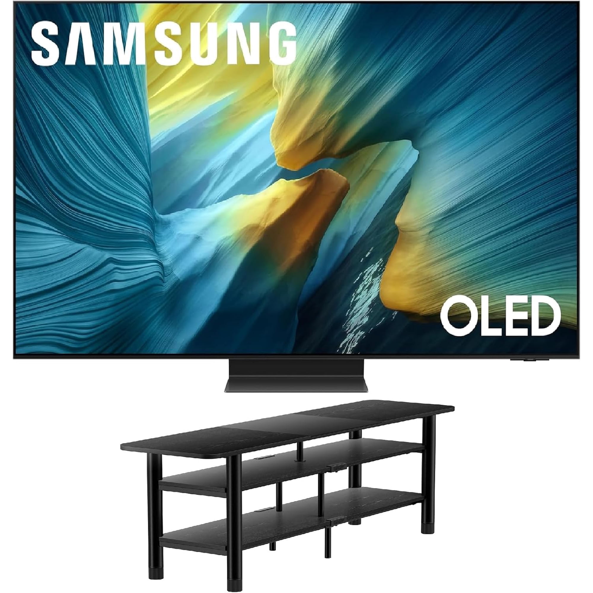 Samsung QN65S95FAFXZA 65" OLED HDR Pro 4K Smart TV with Q-Symphony Pro with an ErgoAV ERTFL1-01B 60" FlexFold Frame TV Stand with Shelves (2025)