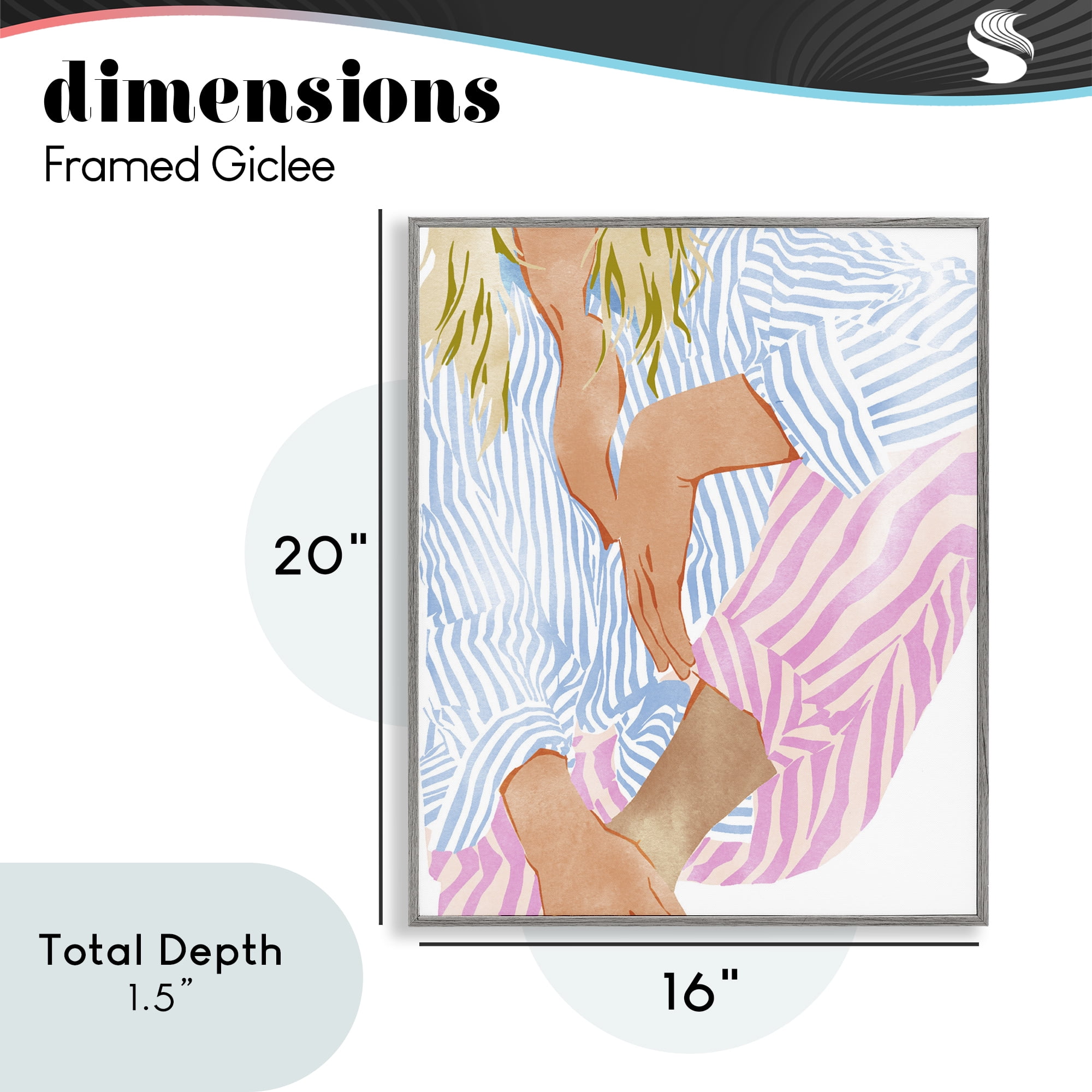 Woman in Pastel Stripes Gray Framed Giclee Art, design by Ziwei Li