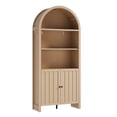 thumbnail image 7 of 71" Tall Arched Pantry Cabinet, Farmhouse Kitchens Storage Cabinet with 2 Book Risers and Adjustable Shelf, Versatile 5-Tier Bookshelf Cupboard for Living Room, Natural, 7 of 7