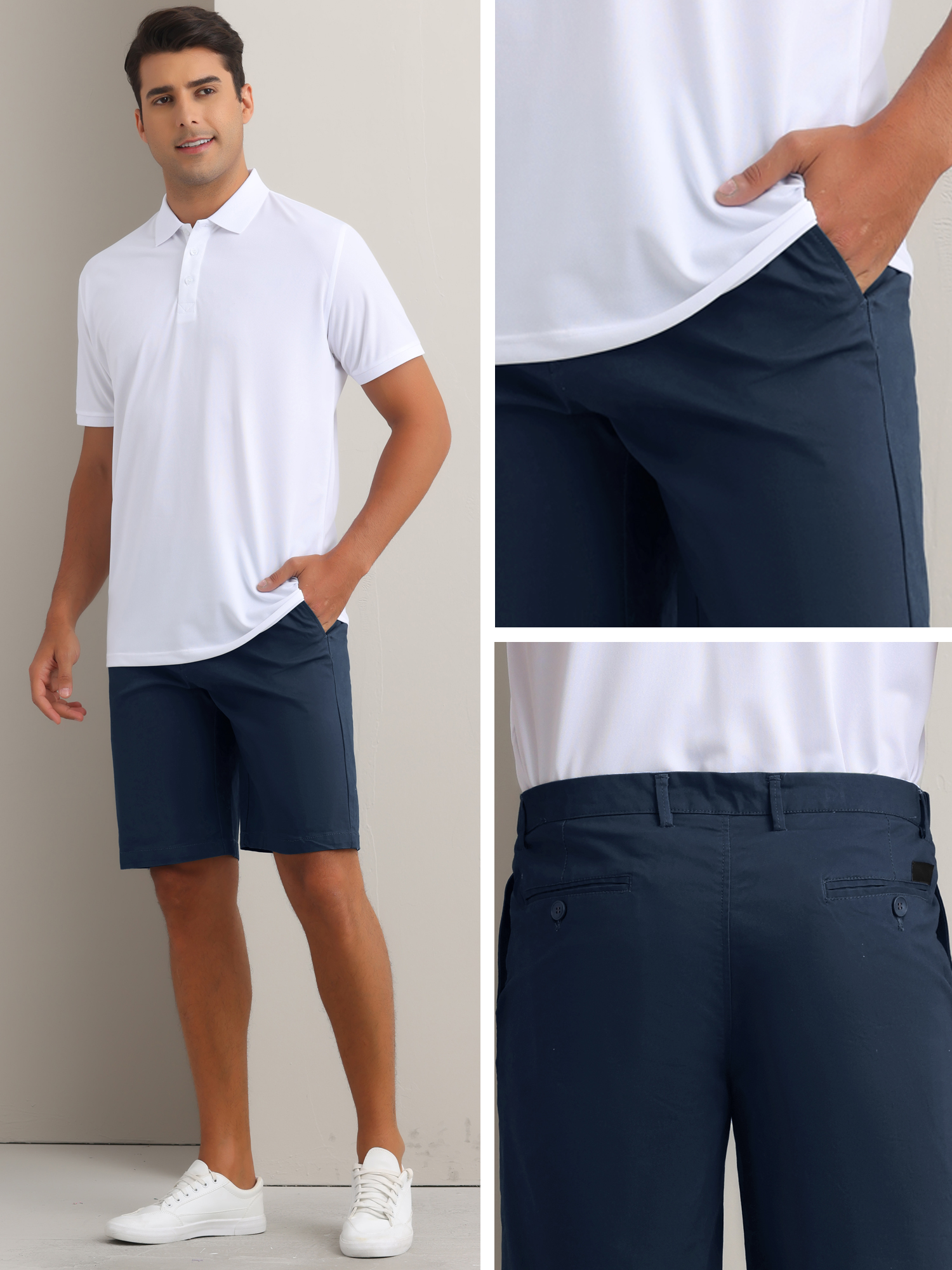 DARING DIVA Men's Solid Button Flat Front Zipper Formal Chino Dress Shorts 28 Dark Blue