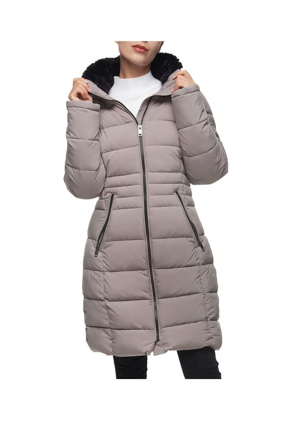 Rokka&Rolla Women's Heavy Long Winter Coat with Fleece Hood Parka Jacket