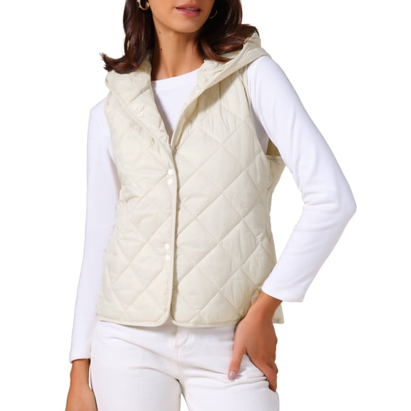 DARING DIVA Women's Lightweight Hooded Puffer Vest Quilted Short Coat S Apricot