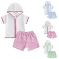 thumbnail image 3 of ZACPNCV Baby Bathing Suit Boy Girls Swim Cover Ups Towel Thick Zipper Hoodies Seersucker Shorts Toddler Girl Swim Shirt Set Green 3-4 Years, 3 of 3