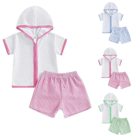 Ahuyic Summer Toddler Kids Clothing Set Shirt and Short Pants Set Boys Girls Printed Collare 2 Piece Outfits Children's Casual Set 2-3 Years Blue
