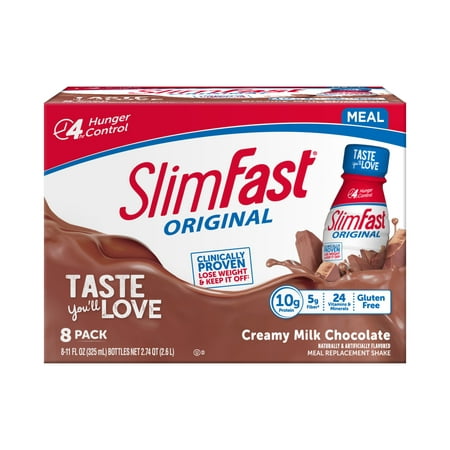SlimFast Original Meal Replacement Shakes, Creamy Milk Chocolate, 11 Fl Oz, 8