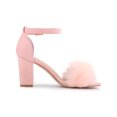 thumbnail image 3 of BLISSFUL STEP Women's Faux Fur Ankle Strap Block Heel Open Toe Sandals Pink 10, 3 of 8