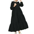 thumbnail image 2 of Ashirexll Women's Plus Size Bohemian Dresses, Round Neck Long Sleeve Ankle-Length Dress, Summer Casual Cotton and Linen Maxi Dress, Ruffled Big Swing Long Dress Black M, 2 of 7