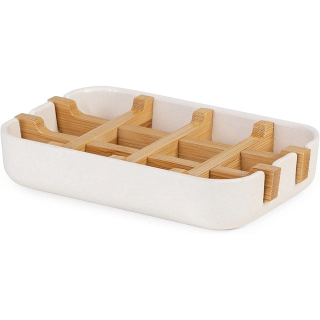 CHAO White/Natural Compactor Jabonera Blanca, Bambú Ecológico, Natural, Biodegradable, Sin Plástico