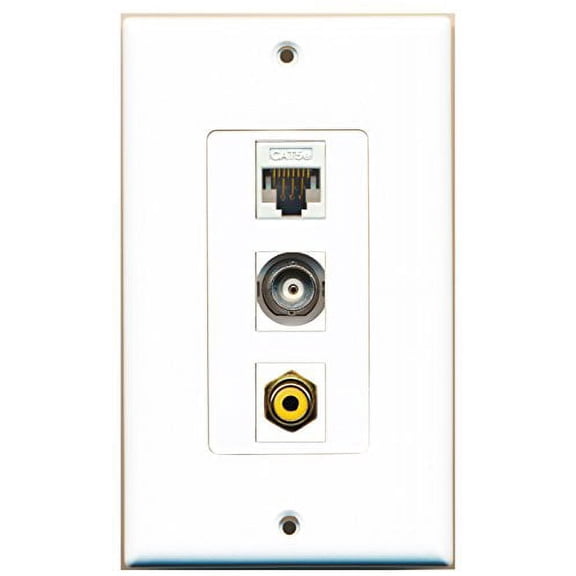 RiteAV - 1 Port RCA Yellow and 1 Port BNC and 1 Port Cat5e Ethernet White Decorative Wall Plate Decorative