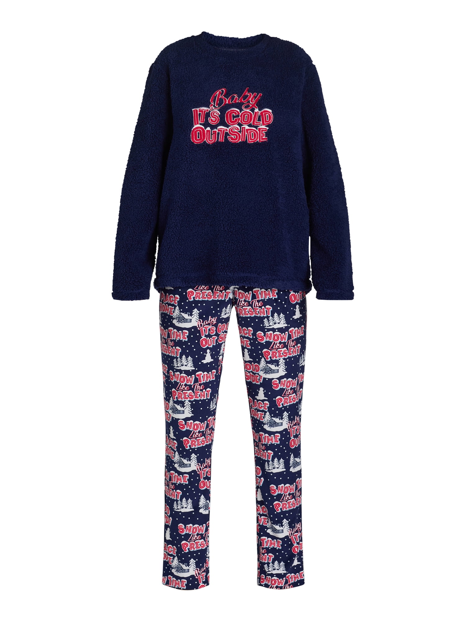 Holiday Time Women's Snowman Holiday Plush Pajama Set, 2-Piece, Sizes S to 3X