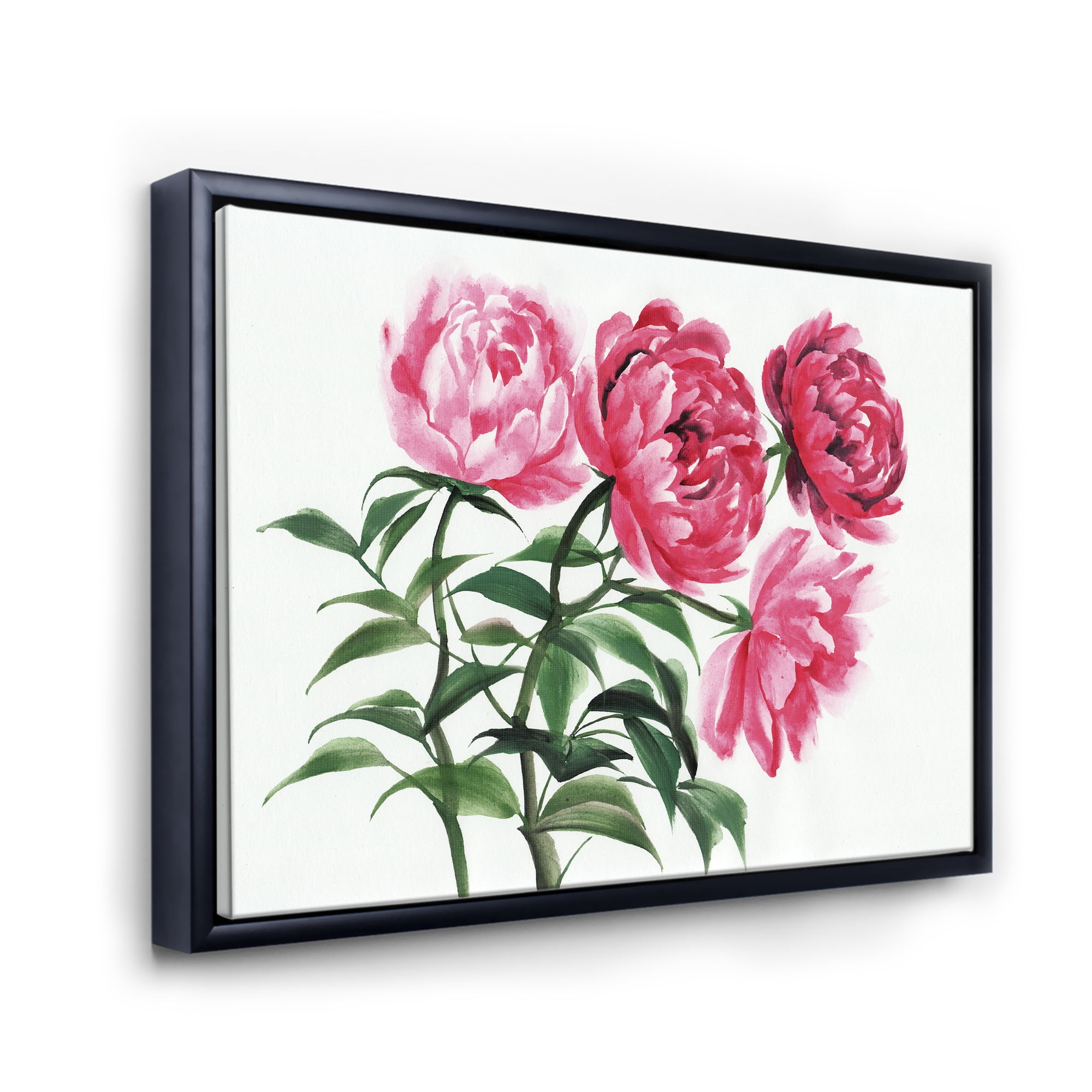 Abstract Four Vintage Pink Peonies 32 in x 16 in Framed Painting Canvas Art Print, by Designart